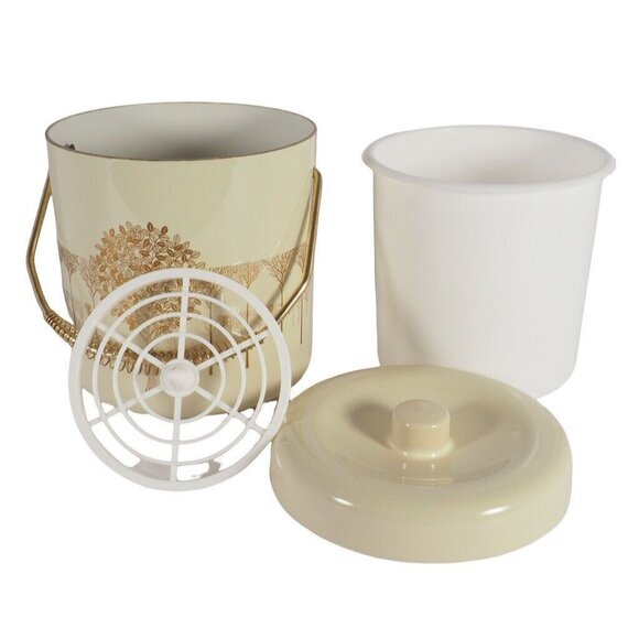 Vintage Retro Otagiri Ice Bucket 4 Pc Set MCM Ivory and Gold Tree EUC MCM Japan - Picture 2 of 12